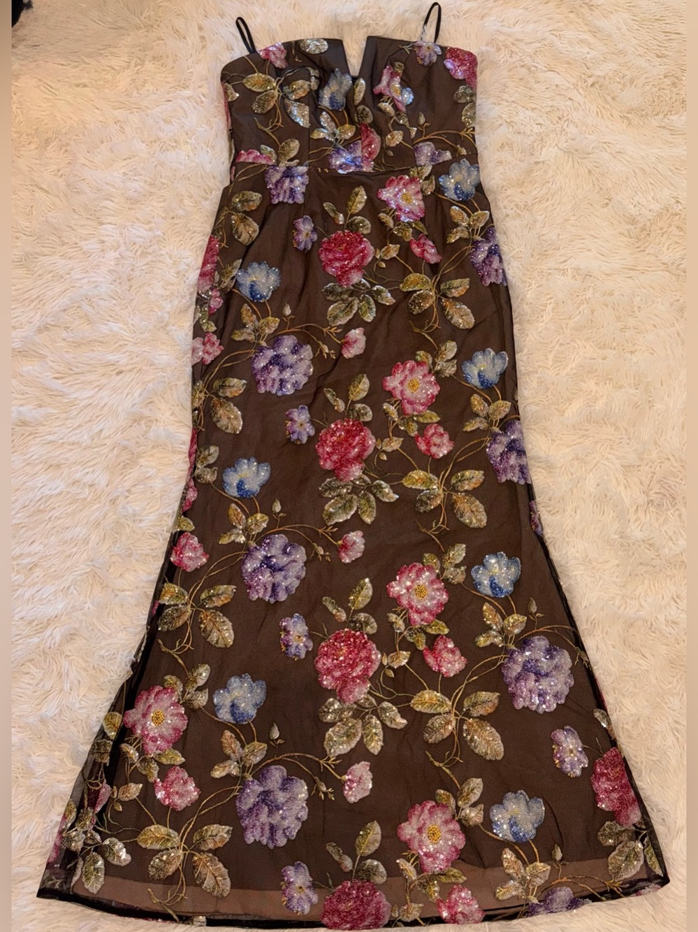 NEW Dress The Population Fernanda Embroidered sequin Floral Strapless Gown Sz XL - Picture 8 of 12